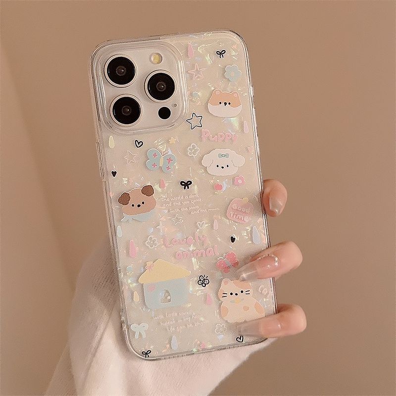 Cartoon fun puppy sticker iphone14pro max phone case 13 shell iphone15 soft 11_voghion.com