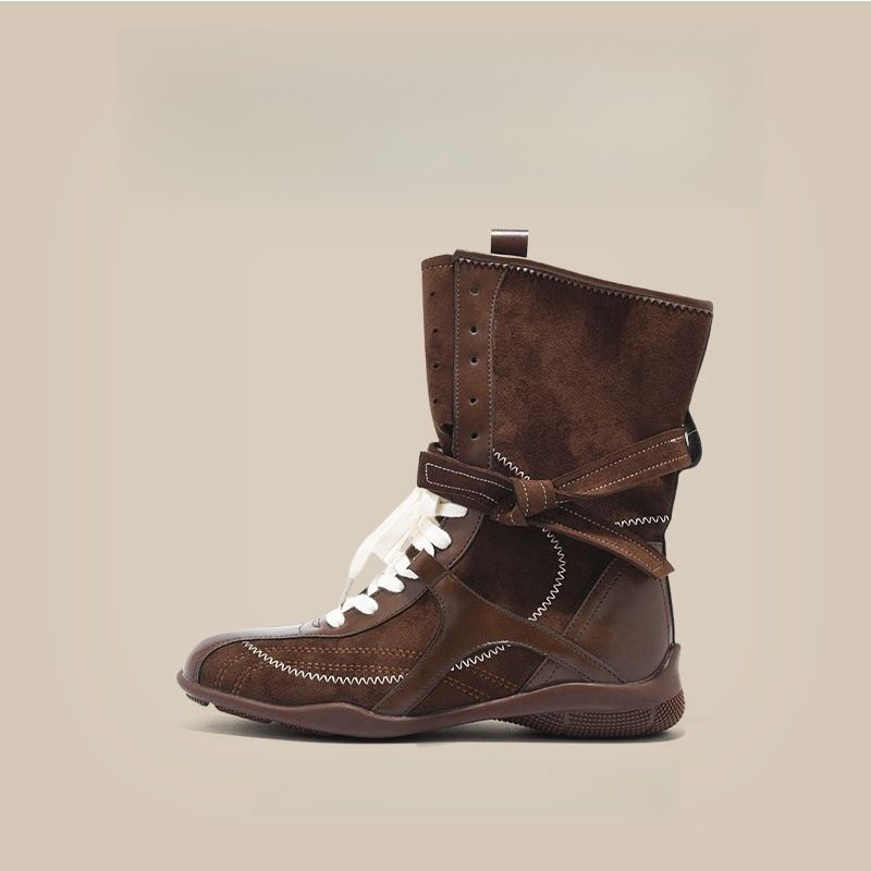 Martin feminino estilo cool e estiloso, bota de boxe de couro camurça com cadarço, treinamento alemão_voghion.com