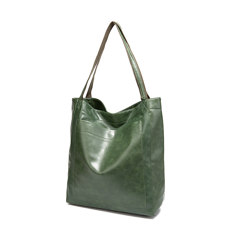 Retro oil wax leather simple all-in-one tote commuter women's bag shoulder bag_voghion.com