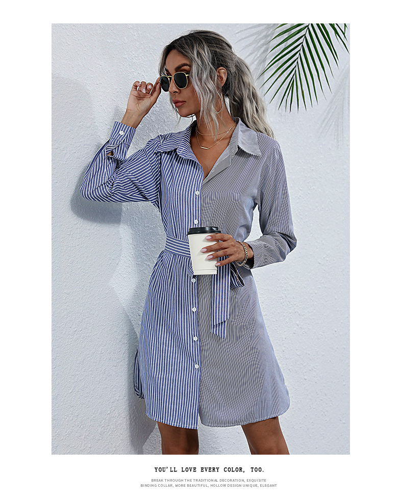 Camicia con lacci a maniche lunghe a righe lunghe e aderente_voghion.com