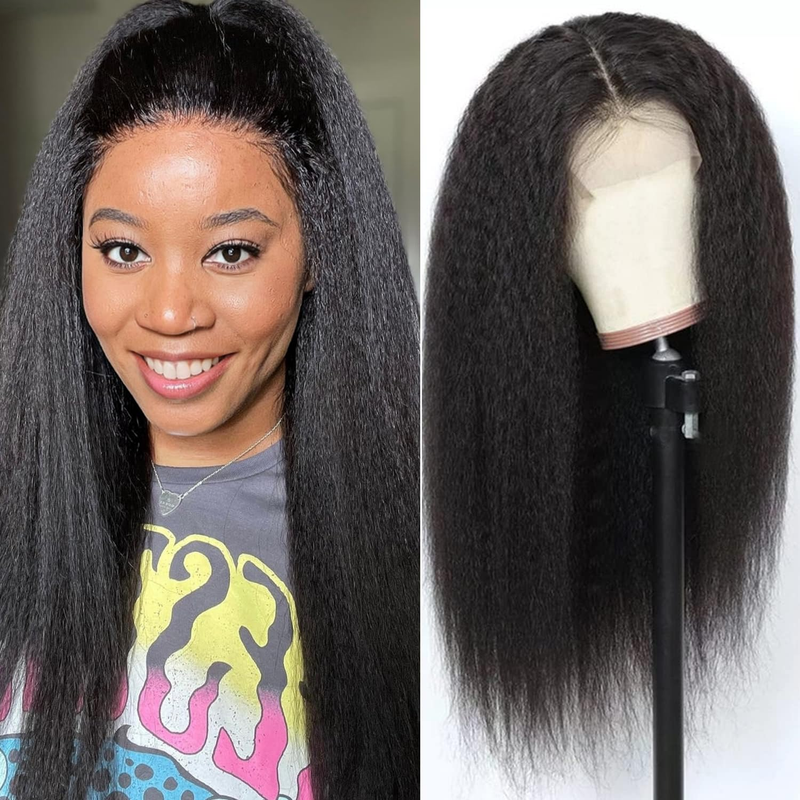 Peluca de encaje rizado KST de cabello humano de 18-30 pulgadas de largo, fiebre Yaki rizada recta para mujer, encaje frontal 13*4 adecuado para el uso diario de las mujeres_voghion.com