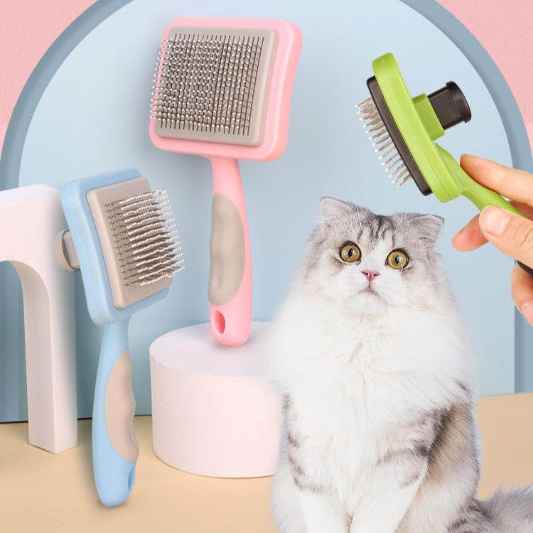Pet comb, steel needle comb, automatic hair removal comb, cat and dog self-cleaning comb, massage to remove floating hair, one click hair removal comb_voghion.com