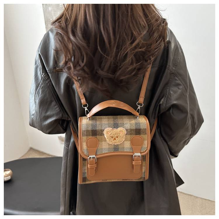 New Stylish Multi-functional Backpack Female Student Bag Light Handbag Plaid Leisure Travel Backpack_voghion.com