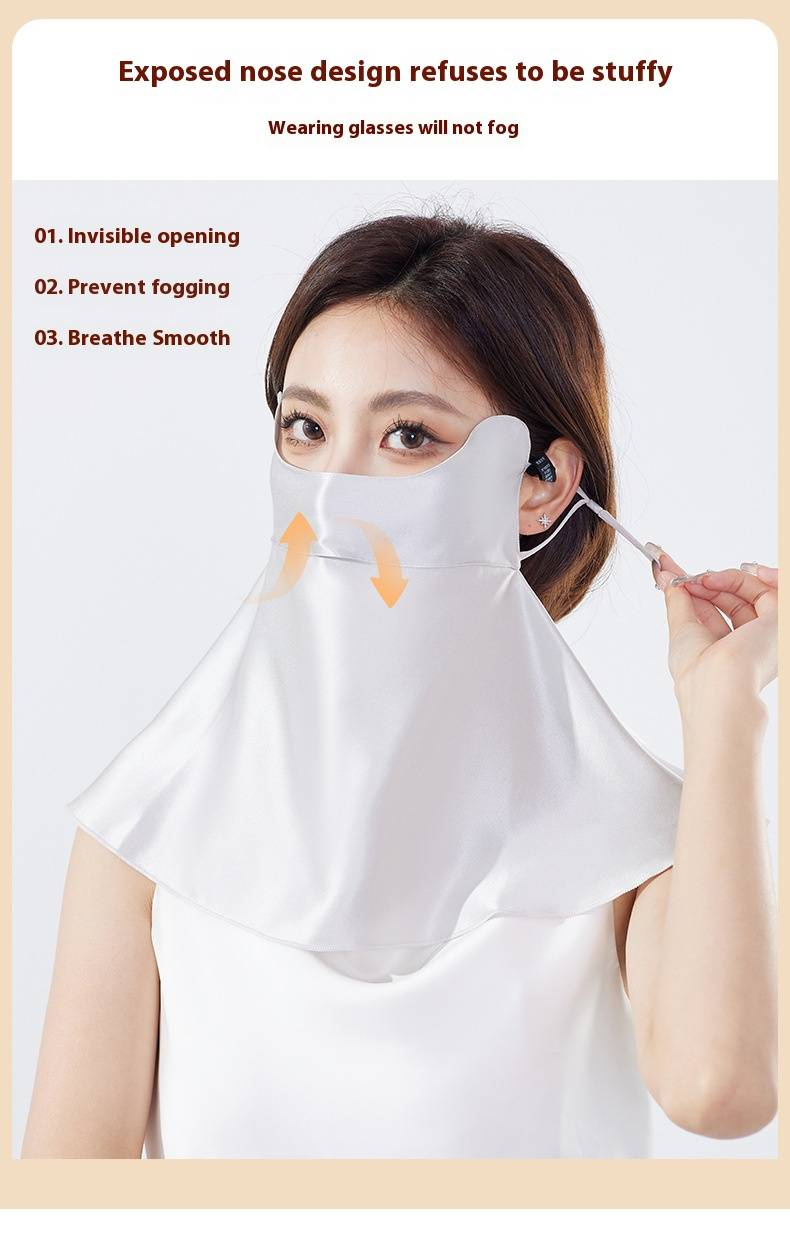 100% Mulberry Silk Full Face Sun Mask - UV Protection & Neck Cover With Double-Layer Design, Breathable & Skin-Friendly_voghion.com