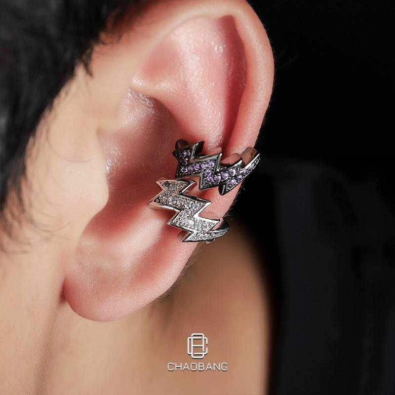 Clip Earrings Lightning Zircon Ear Clips For Men, Versatile Design Accessories, Simple And No Piercing Personality Earrings For Women_voghion.com