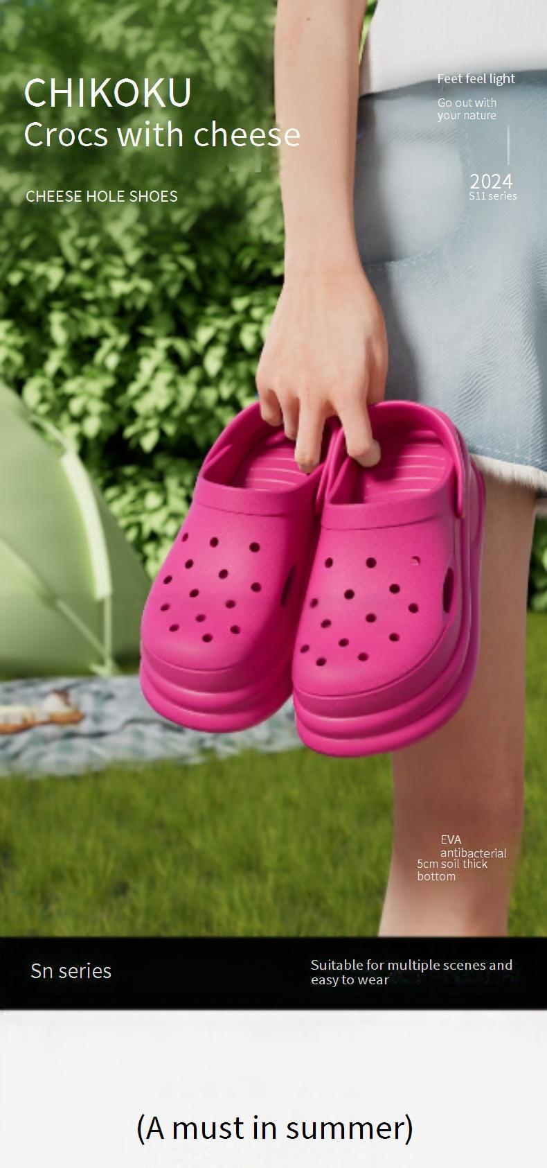 Käselochschuhe für Damen, Sommer-Hausschuhe mit dicker Sohle, höhenverstärkende Hausschuhe, Outdoor-Strandsandalen mit weicher Sohle und geschlossener Zehenpartie für Damen_voghion.com