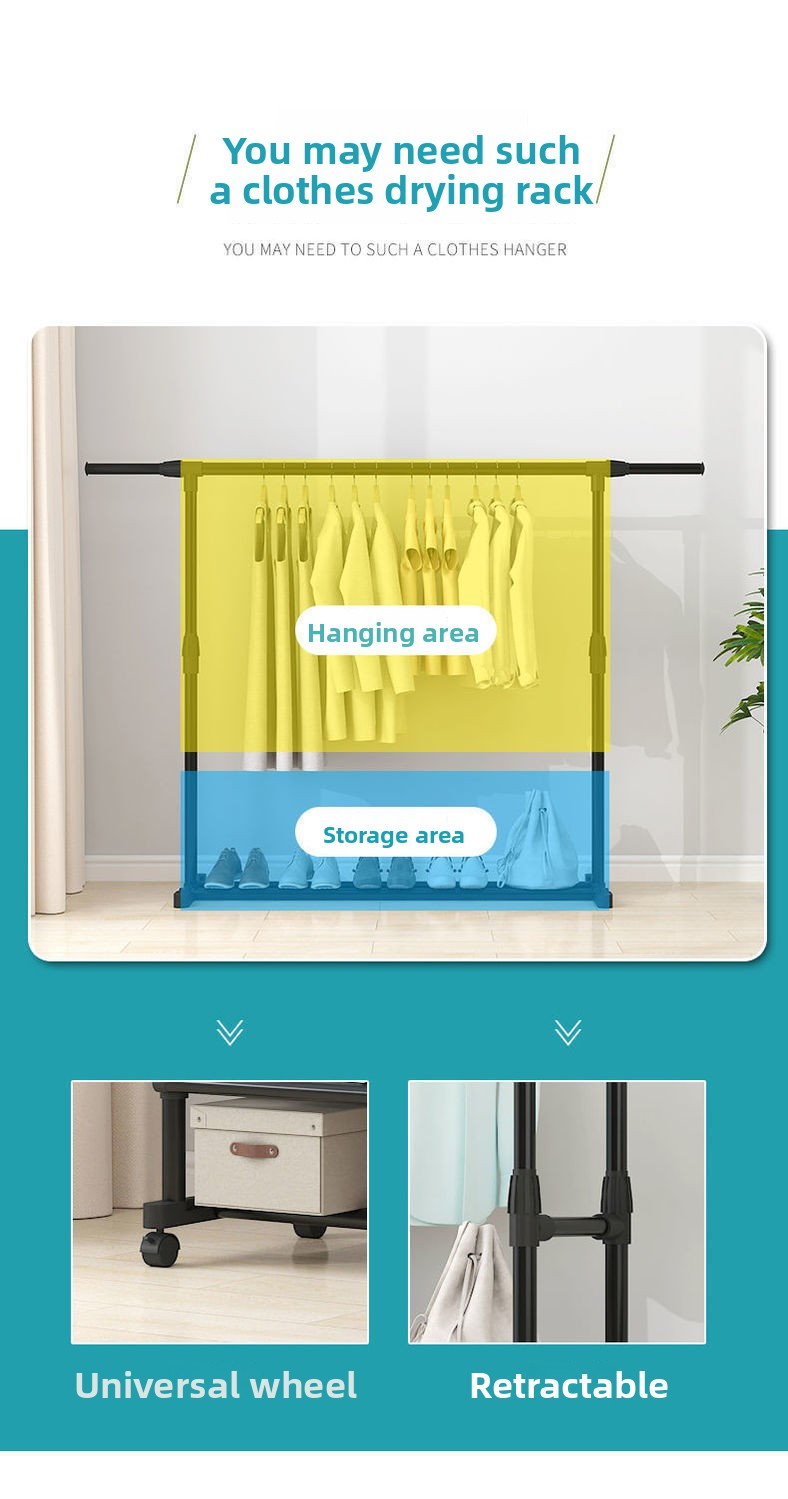 Stendibiancheria indipendente a doppia asta – Organizzatore per indumenti da interno regolabile in altezza, moderno appendiabiti salvaspazio per camera da letto e dormitorio_voghion.com