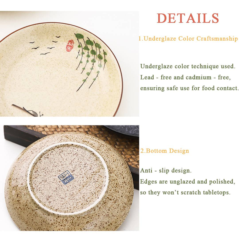 Japanese Retro Creative Ceramic Plates, Traditional Household Dining Room Rice Plates, Kitchen Utensils, Vegetable Underglaze Deep Round Plates_voghion.com