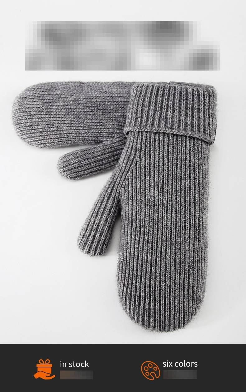 Women's Plush And Thickened Knitted Gloves Double Layer Warm Ski Gloves Outdoor Cycling Mittens_voghion.com