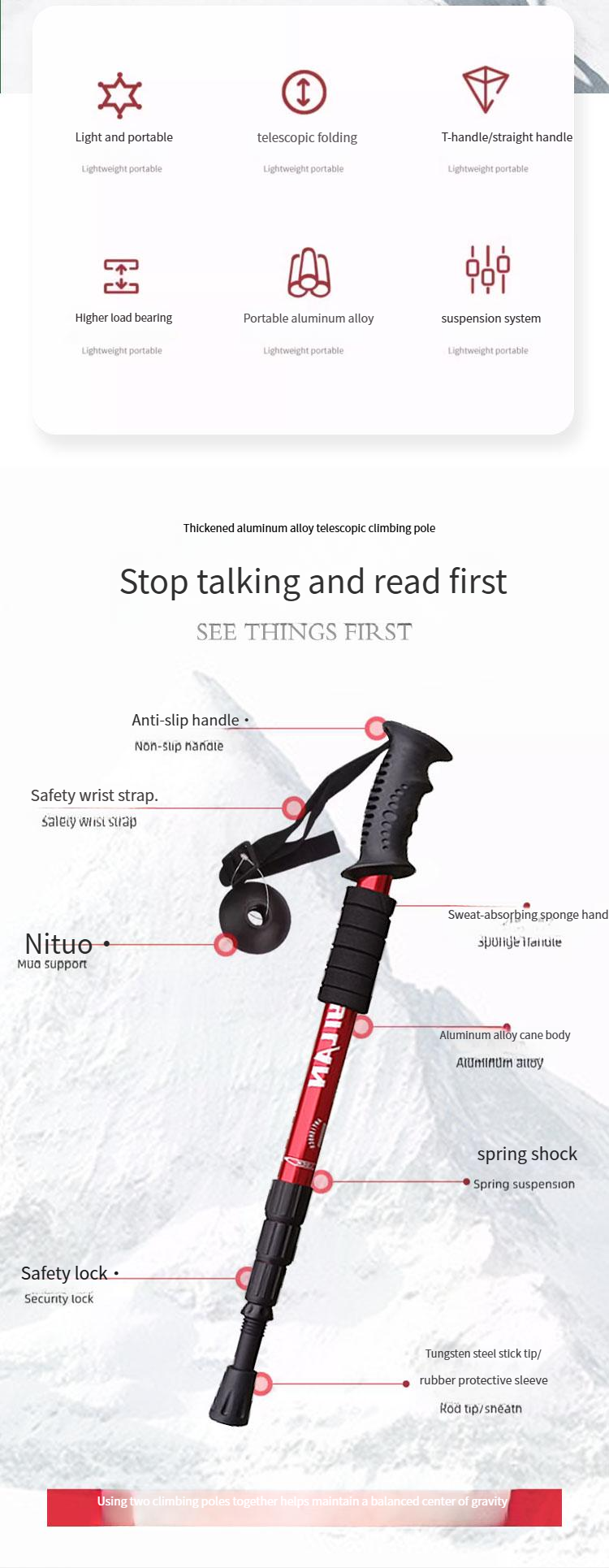 Professioneller Outdoor-Trekkingstock, Teleskop-Klapp-Multifunktions-Selbstverteidigungsstock, Kletterstock für Männer und Frauen, Kinder, leichte Krücke_voghion.com