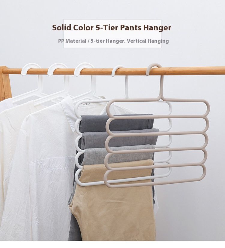 5-Tier Space-Saving Pants Hanger – Non-Slip Plastic Clips For Jeans, Trousers & Skirts – Foldable Closet Organizer_voghion.com