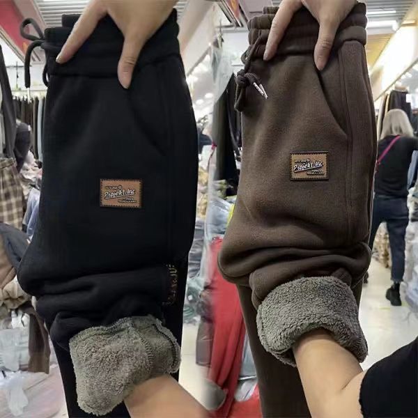 Pantaloni della tuta foderati in pile da donna - Pantaloni termici invernali a vita alta con fodera in sherpa, pantaloni da salotto con gamba affusolata, comodi e caldi (rosso, nero)_voghion.com
