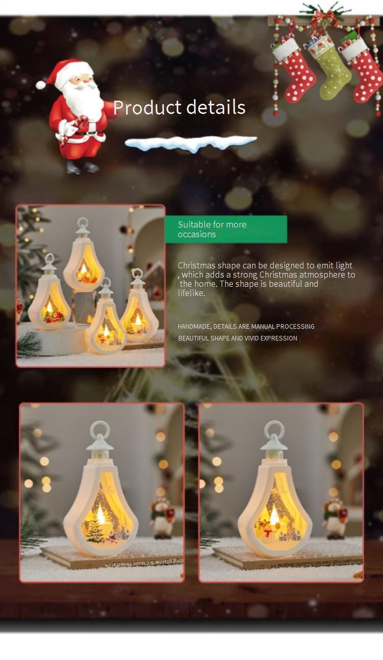 Christmas Teardrop LED Lantern - Flameless Candle With Holiday Designs (Santa/Reindeer/Tree/Snowman) For Cozy Home Decor & Photo Props_voghion.com