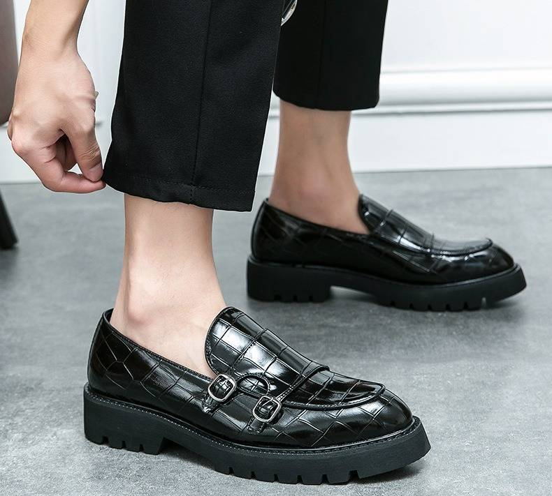 Men's British Style Platform Loafers - Chunky Round Toe Workwear Casual Shoes For Wedding & Daily Wear (Black/Green/Blue, Sizes 37-46)_voghion.com