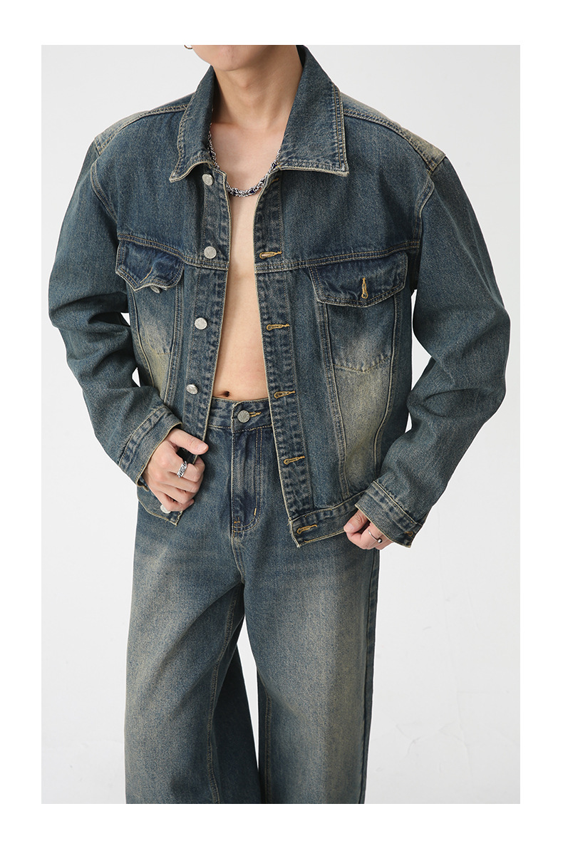 Herre vårlig denimbukser, jakke, dress, vintage_voghion.com