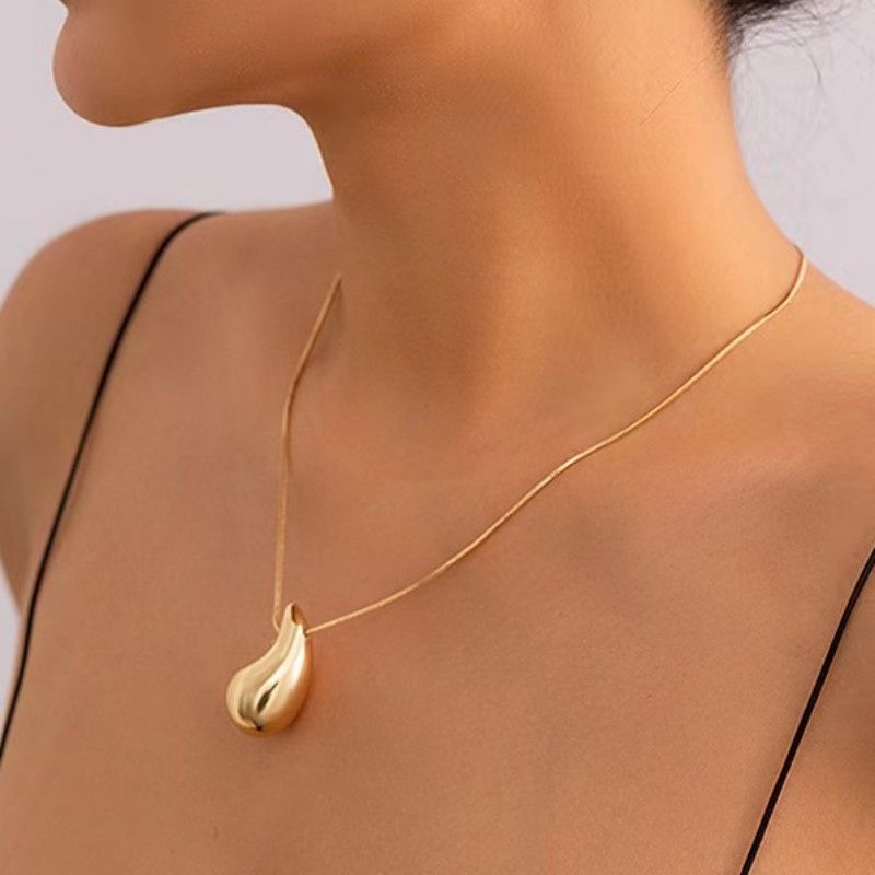 Hot Sales Vintage Gold Color Plated Chunky Dome Drop Necklaces for Women Fashion Glossy Thick Teardrop Necklace Jewelry Gift_voghion.com