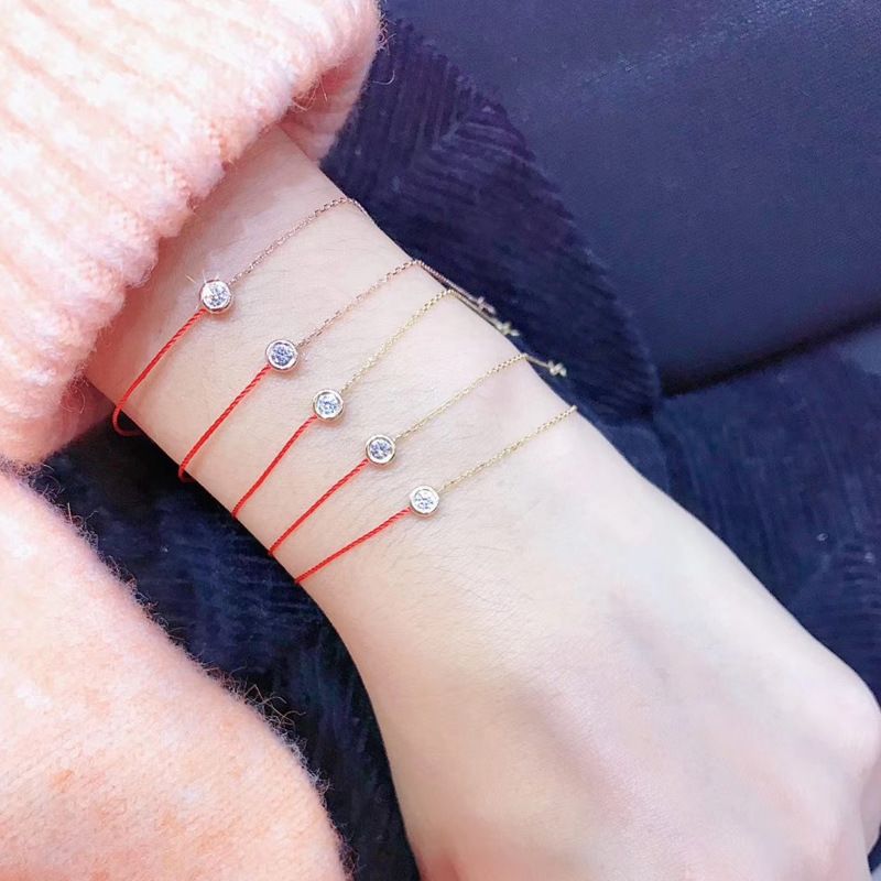 Bracciale francese in argento puro placcato oro rosa e diamanti incastonati. Rosso con un singolo diamante. Rosso fortunato per..._voghion.com