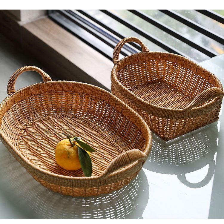 Rattan-ähnliches gewebtes für Wohnzimmer, handgefertigt, Snack-Aufbewahrung, Küche, Brötchen, Brot, Desktop, Haushalt, Obstkorb, Tablett_voghion.com