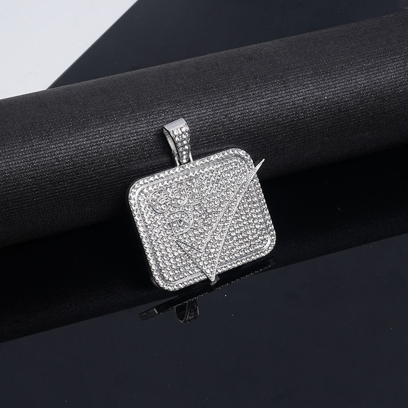 New Style Personality Small Square Letter Fashion Gold Inlaid Hip-Hop Hook Pendant_voghion.com