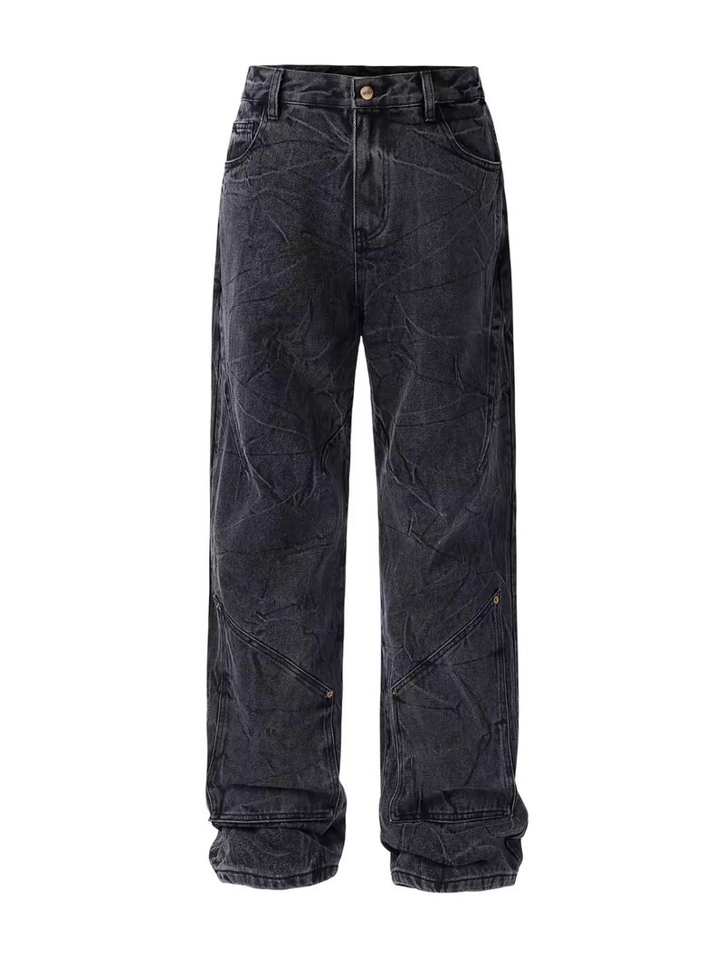 Abbigliamento maschile Jeans lavati Cleanfit Retro Snowflake per uomo Pantaloni dritti con pieghe ondulate e rovinate, resistenti e usurati_voghion.com