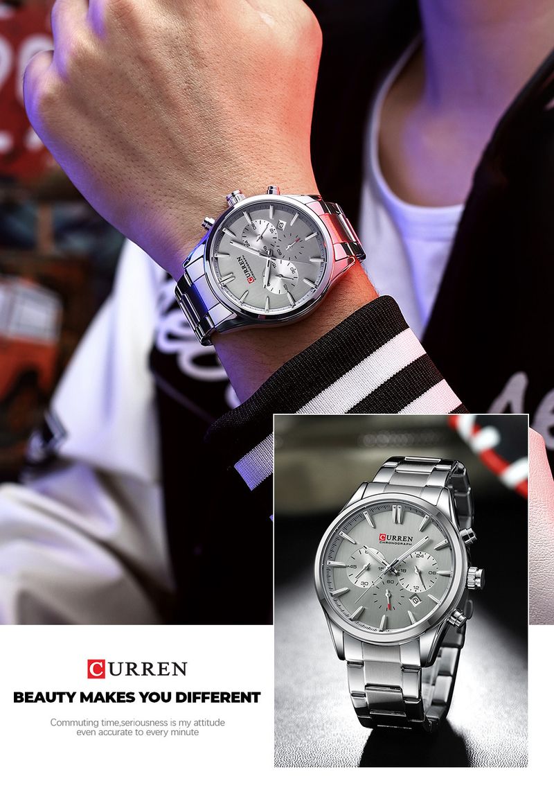 Men's Classic Business Quartz Watch With Multifunction Subdials, Large Round Dial, Mineral Glass, 30M Water Resistant_voghion.com