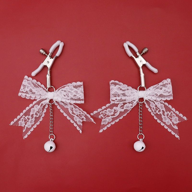 White Lace Bow Bell Anal Plug Erotic SM Flirting Stimulating Nipple Clamps Vaginal Clips_voghion.com