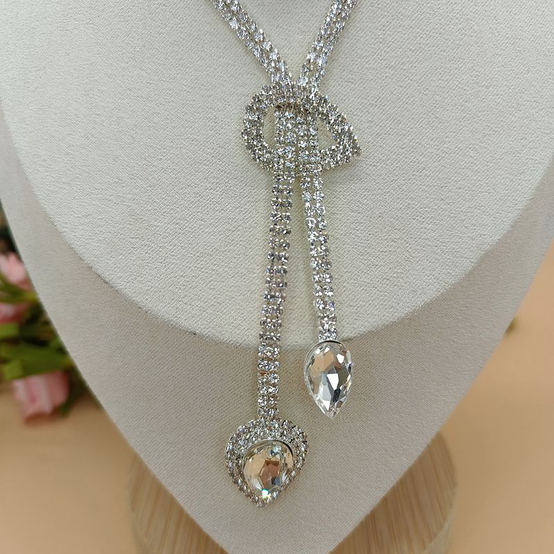 Set di gioielli da sposa - Collana con goccia di cristallo, orecchini e bracciale (argento sterling 925, design con nappe, collana da 45 cm)_voghion.com