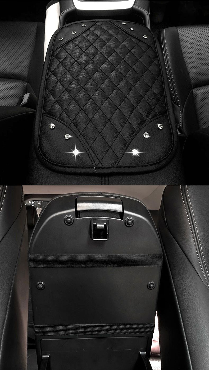 Auto mat Diamant-Inlay, Anti-Rutsch-Polster fir d'Mëtt vum Auto, Universal Armstützschutzpolster fir den Interieur vum Auto_voghion.com