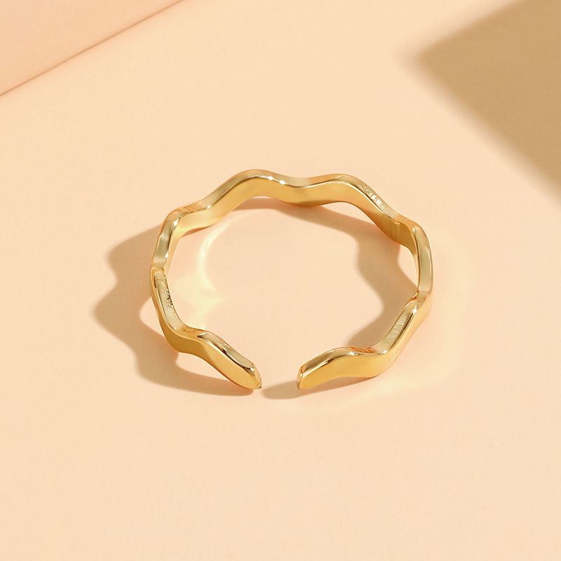 Stainless geometric Mobius simple wave element index finger ring, female vacuum electroplated titanium steel ring_voghion.com
