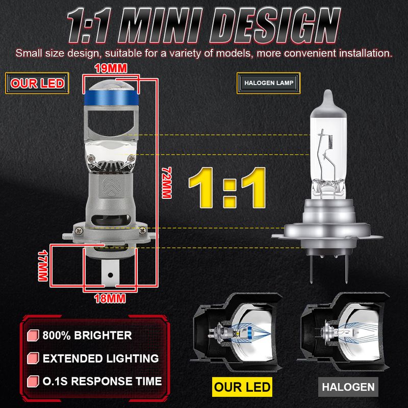 1000W Mini 1:1 Drahtlose H7 Led Scheinwerfer Objektiv Projektor Nebel Licht Auto Lampen LHD 12V 24V Plug & spielen_voghion.com