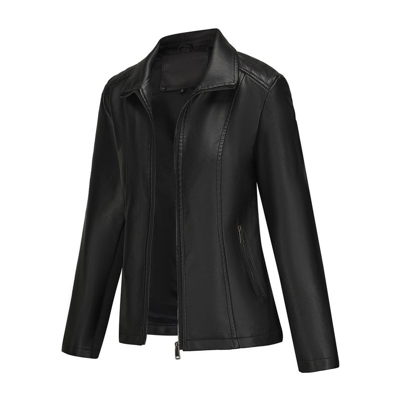 Damenbekleidung Kunstlederjacke mit Strickeinsätzen – Dehnbare kurze Bikerjacke in Schwarz, Camel & Braun | S-XXL_voghion.com