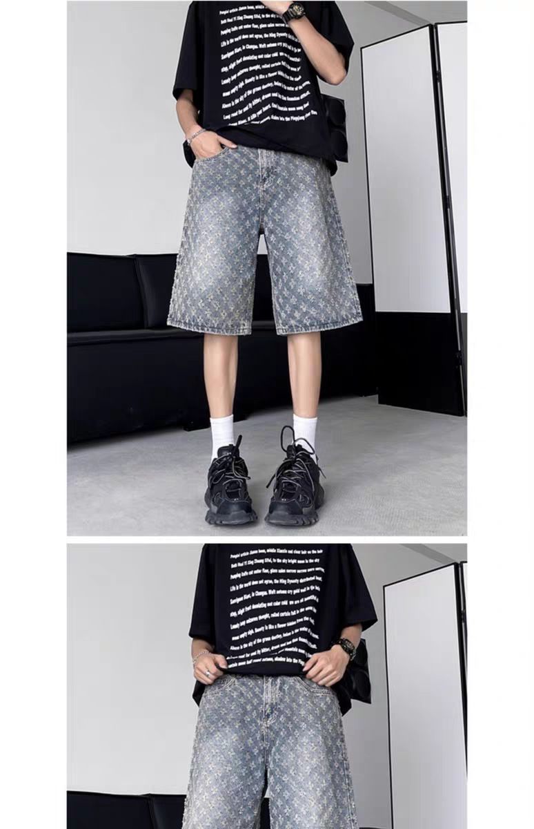 Herrenbekleidung Jeans-Shorts Herren Sommer Trendy Brand Hübsche lockere lässige Distressed Wide Leg Shorts_voghion.com