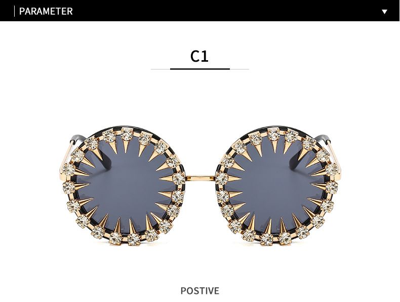 Occhiali da sole rotondi retrò europei e americani con montatura in strass per uomo, rivetti in metallo, personalità esagerata, specchio principe, specchio piatto alla moda per donna_voghion.com