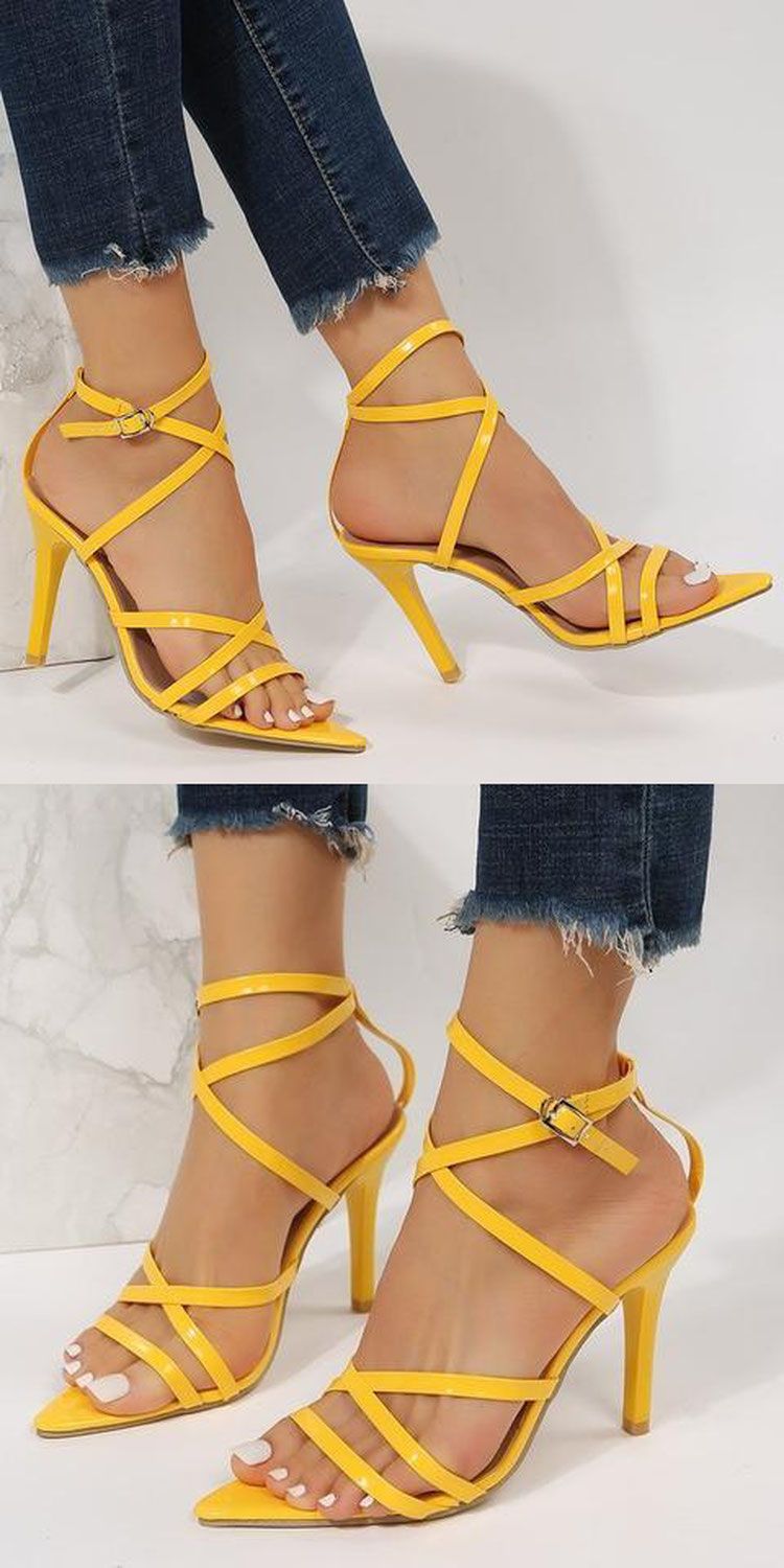 Elegant Plus Size High Heel Sandals For Women - Summer Fashion Strappy Stiletto Heels With Buckle Closure_voghion.com