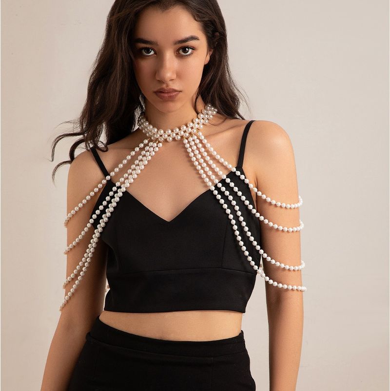 Schmuck Mode Temperament Mehrschichtige Perlenquaste Schulterkleid Mit Kleidungszubehör Körper Brustkette_voghion.com