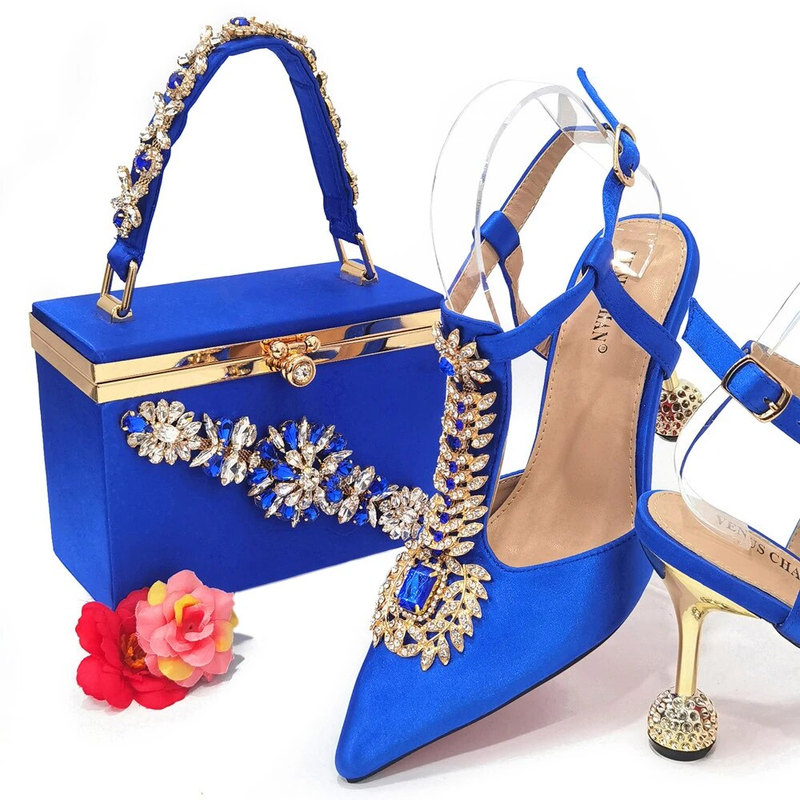 Venus Chan 2023 Italian Design Girly Style Pointed Toe Wedding Shoes And Bag, Full Diamond Decoration Metal Closure Bag_voghion.com