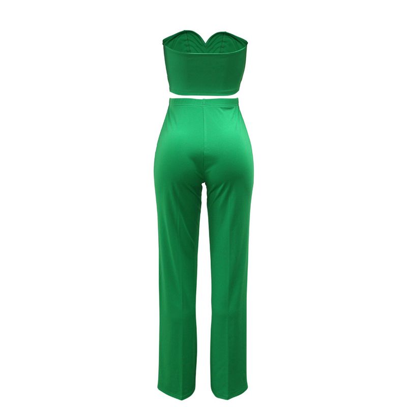 Ensemble haut court bustier et pantalon uni : une tenue deux pièces élégante pour femme_voghion.com