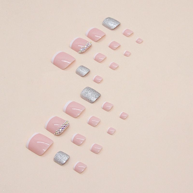 Beauty Health Simple French Style Explosive Flash Full Nail Drill Foot Nail Art Patch Summer New Product Bright Wearable Patch_voghion.com