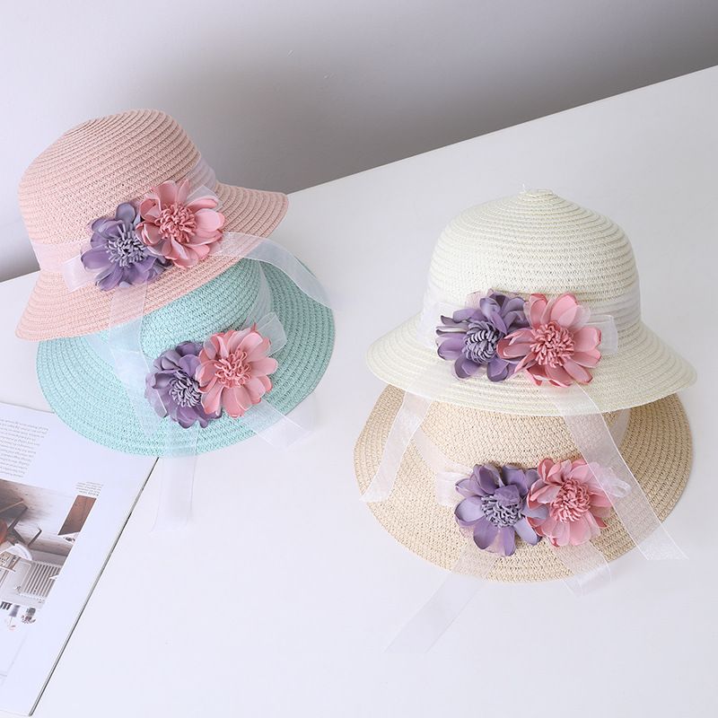 Neue Sommerkinderstroh-Eltern-Kind-kleine Umhängetasche Set Mädchen Baby Blume Fischertopf Big Eaf Sonnenblende Hut_voghion.com