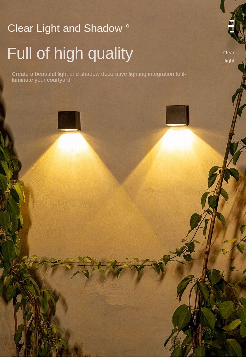 2PCS LED Solar Light Outdoor Garden Lampada da parete quadrata Sensore di luce solare IP65 Impermeabile Cortile Cortile Balcone Recinzione Decorazione Lampada LED Lampada solare_voghion.com