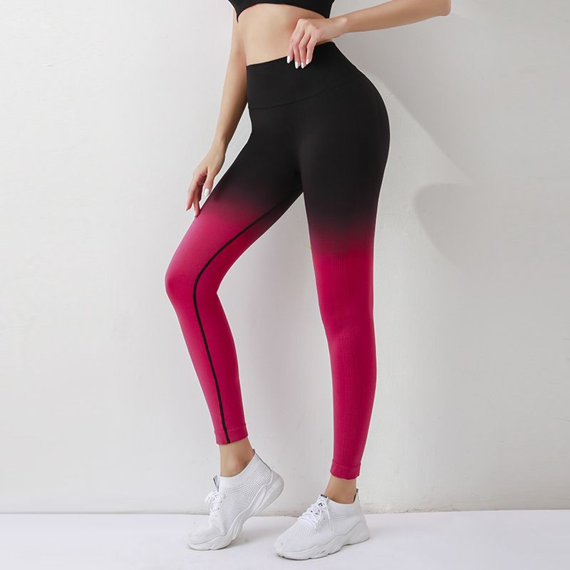LazyZoom Yoga Zomer Dunne Hoge Taille Heupliftende Peach Butt Broek Gradient Tight Hardloop Training Fitness Sportset voor Vrouwen_voghion.com