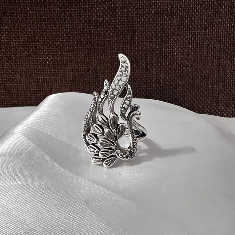 Silver Phoenix Ring Opening Hook Needle Vintage Peacock Ring Gold Carp Fish Ring_voghion.com