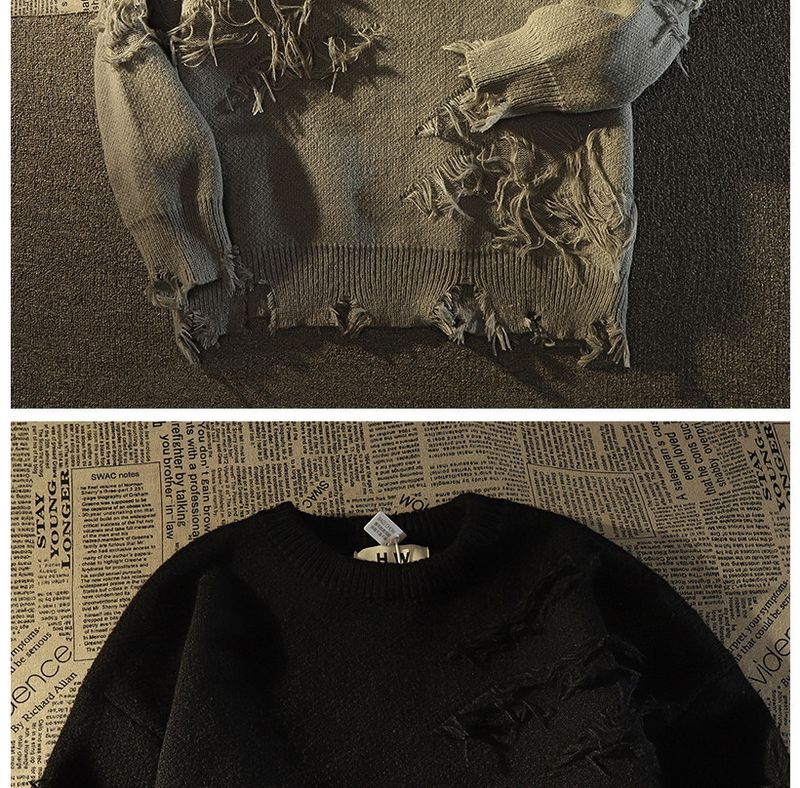 Herretøj Retro High Street Hole Karakteristisk sweater Lazy Style Avanceret Design Sense Niche Strik_voghion.com
