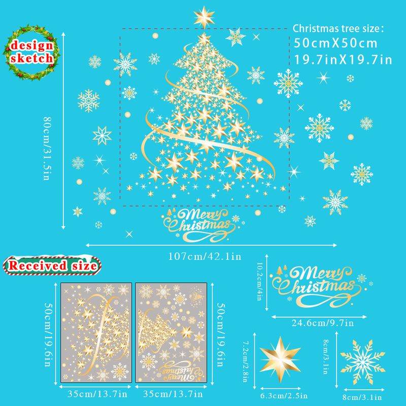 Statische Weihnachtsbaum-Fensteraufkleber – 2er-Set wiederverwendbare Weihnachtsaufkleber (35 x 50 cm) für Glastüren, Heim- und Bürodekoration (Gold/Silber)_voghion.com