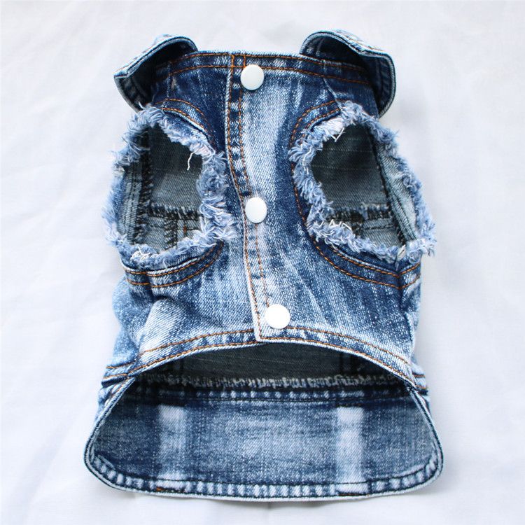 Haustierkleidung mit Leinenring für Panda Teddy Hund Frühling Sommer Herbst Winter Jeansweste_voghion.com