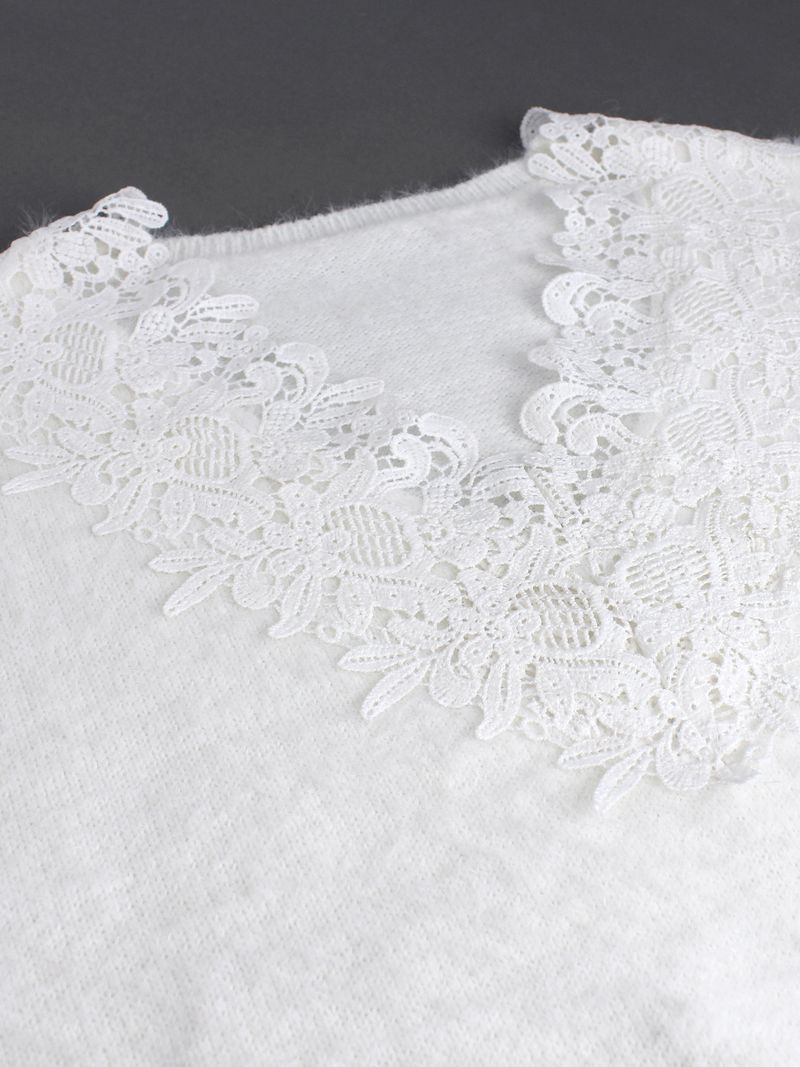 Damenbekleidung Pullover Langarm Spitze V-Ausschnitt Kurz Strickpullover Frühling Herbst Winter_voghion.com