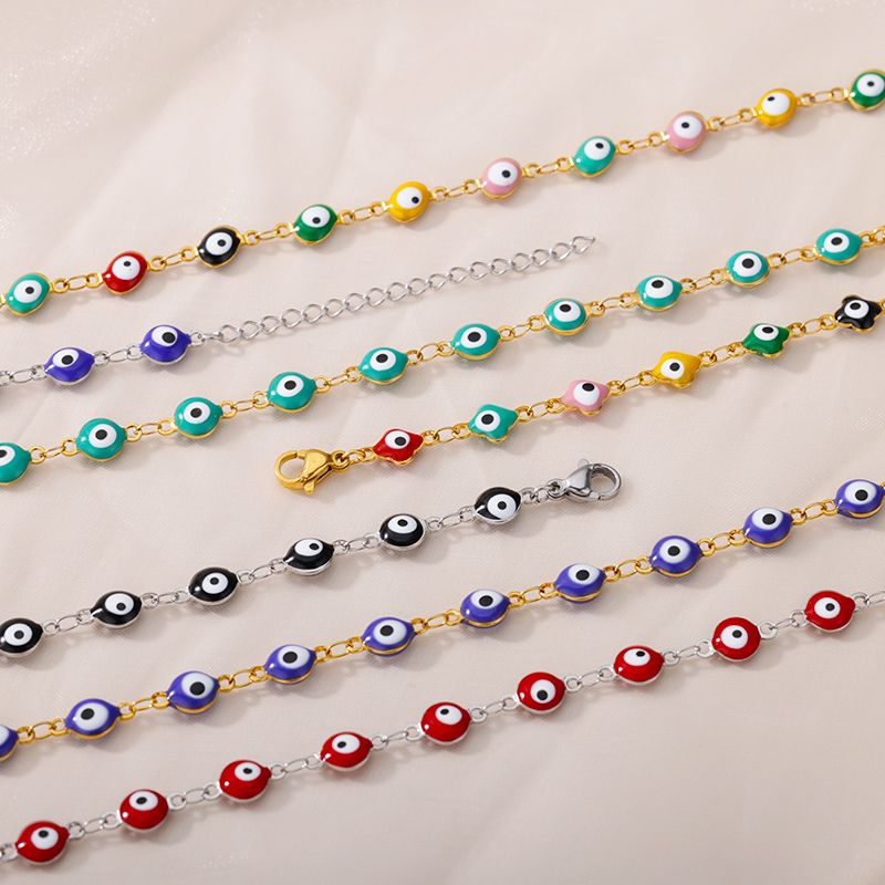 Pronta consegna Delicato smalto Evil per donne in acciaio inossidabile turco occhio collana girocollo Boho gioielli regalo di compleanno per lei_voghion.com