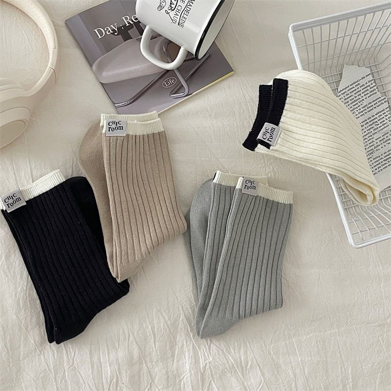 Unisex Cotton Mid-Crew Socks With Color Blocking And Comfortable Seamless Design For Everyday Wear Pure Cotton Boneless Socks_voghion.com