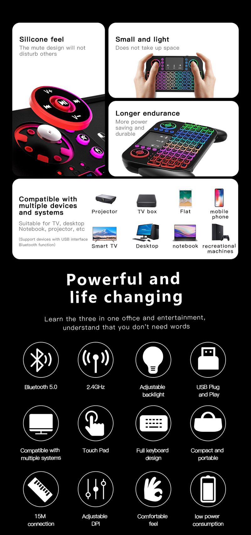 8 2.chG Mini Tastiera Wireless Sh Colore Retroilluminato Spagnolo Portoghese Bluetooth Air Mouse Telecomando Touchpad Per_voghion.com