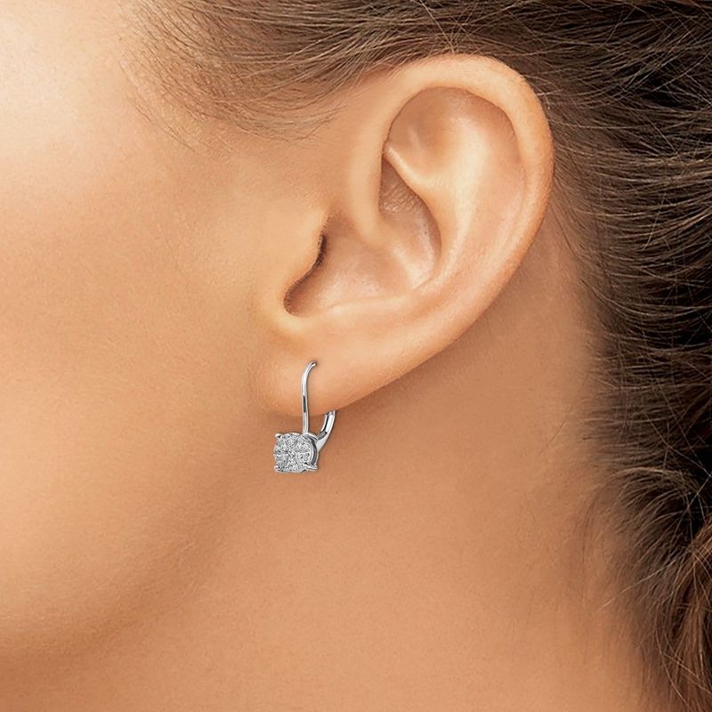 14k White Gold 1/6 Carat Lab Grown Diamond VS/SI+ G+ Complete Cluster Drop Leverback Earrings_voghion.com